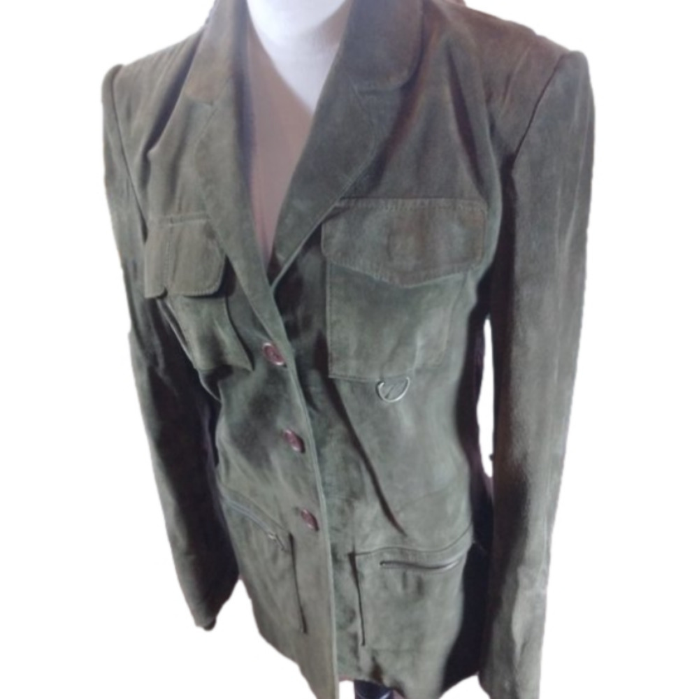 Pretty Face Olive/Army Green Suede Button Front Jacket/Coat Size Small